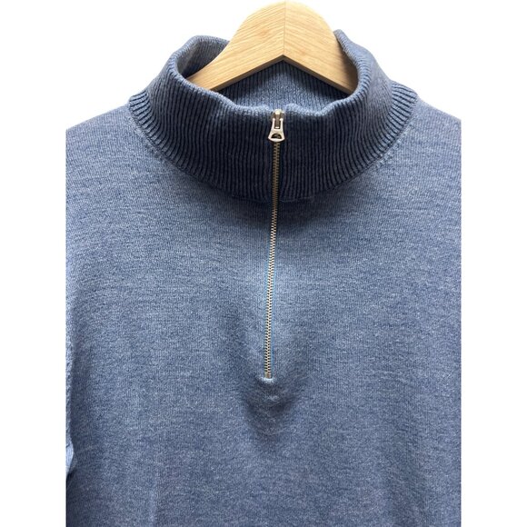 J. Crew Medium Blue Merino Wool Quarter Zip Sweater - Picture 3 of 7
